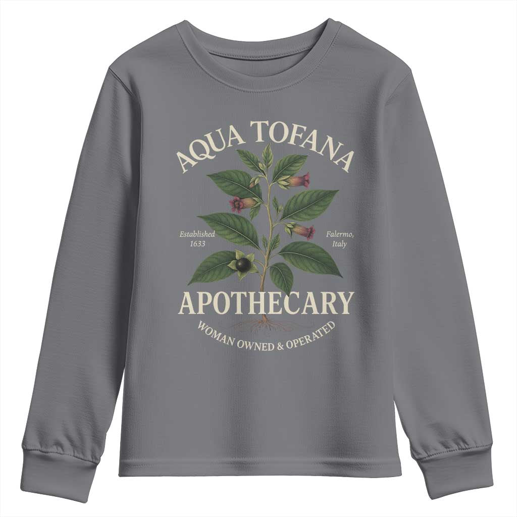 Aqua Tofana Apothecary Youth Sweatshirt Feminist Woman Owned And Operated - Wonder Print Shop