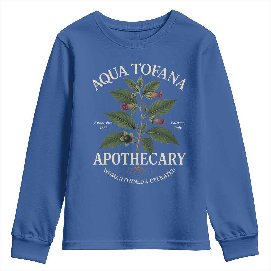 Aqua Tofana Apothecary Youth Sweatshirt Feminist Woman Owned And Operated - Wonder Print Shop