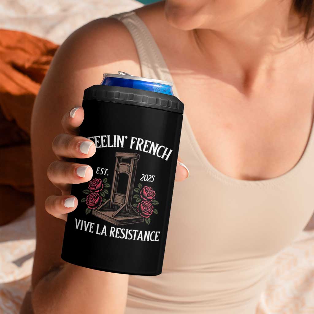 Funny Feelin French Vive La Resistance 2025 4 in 1 Can Cooler Tumbler Vintage Rose Guillotine - Wonder Print Shop