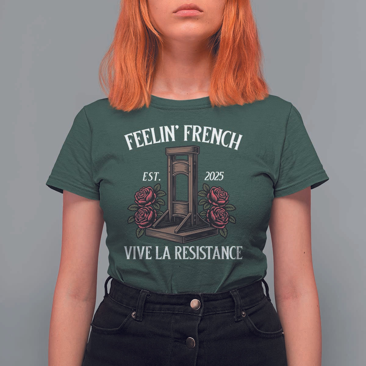 Funny Feelin French Vive La Resistance 2025 T Shirt For Women Vintage Rose Guillotine - Wonder Print Shop