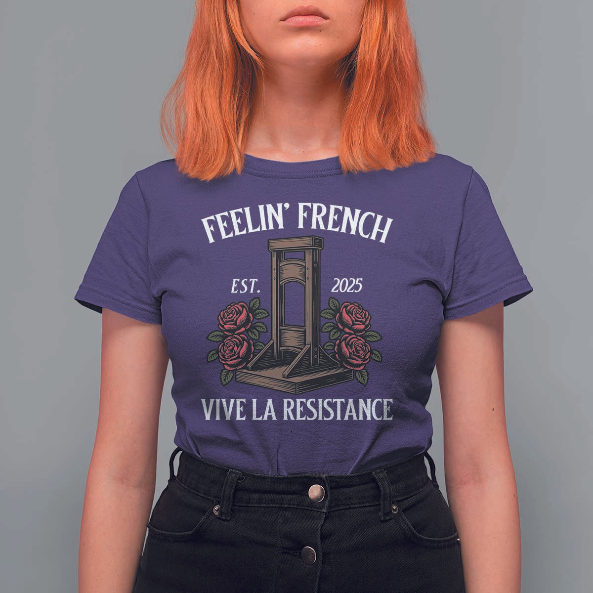 Funny Feelin French Vive La Resistance 2025 T Shirt For Women Vintage Rose Guillotine - Wonder Print Shop