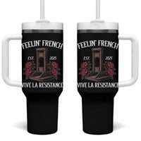 Funny Feelin French Vive La Resistance 2025 Tumbler With Handle Vintage Rose Guillotine - Wonder Print Shop