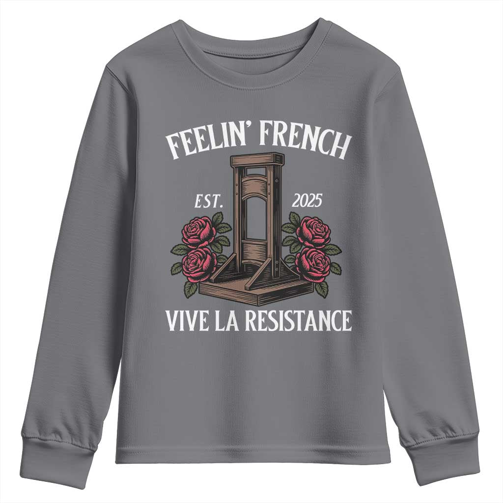 Funny Feelin French Vive La Resistance 2025 Youth Sweatshirt Vintage Rose Guillotine - Wonder Print Shop