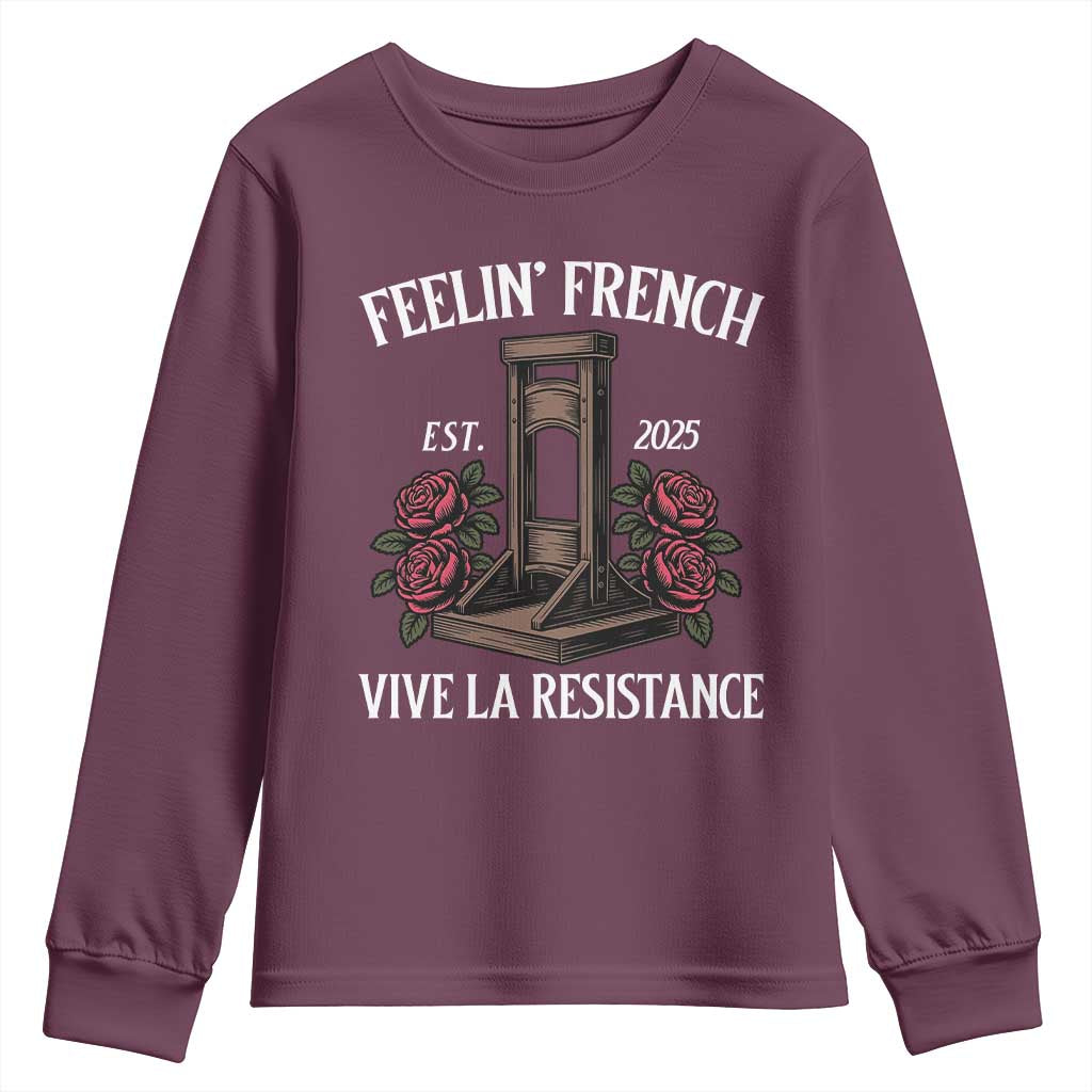 Funny Feelin French Vive La Resistance 2025 Youth Sweatshirt Vintage Rose Guillotine - Wonder Print Shop