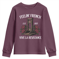 Funny Feelin French Vive La Resistance 2025 Youth Sweatshirt Vintage Rose Guillotine - Wonder Print Shop