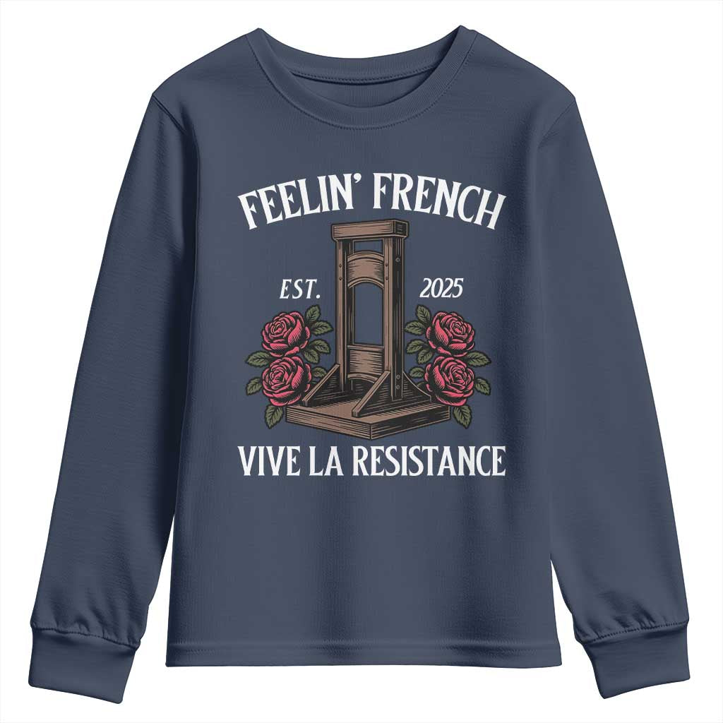 Funny Feelin French Vive La Resistance 2025 Youth Sweatshirt Vintage Rose Guillotine - Wonder Print Shop