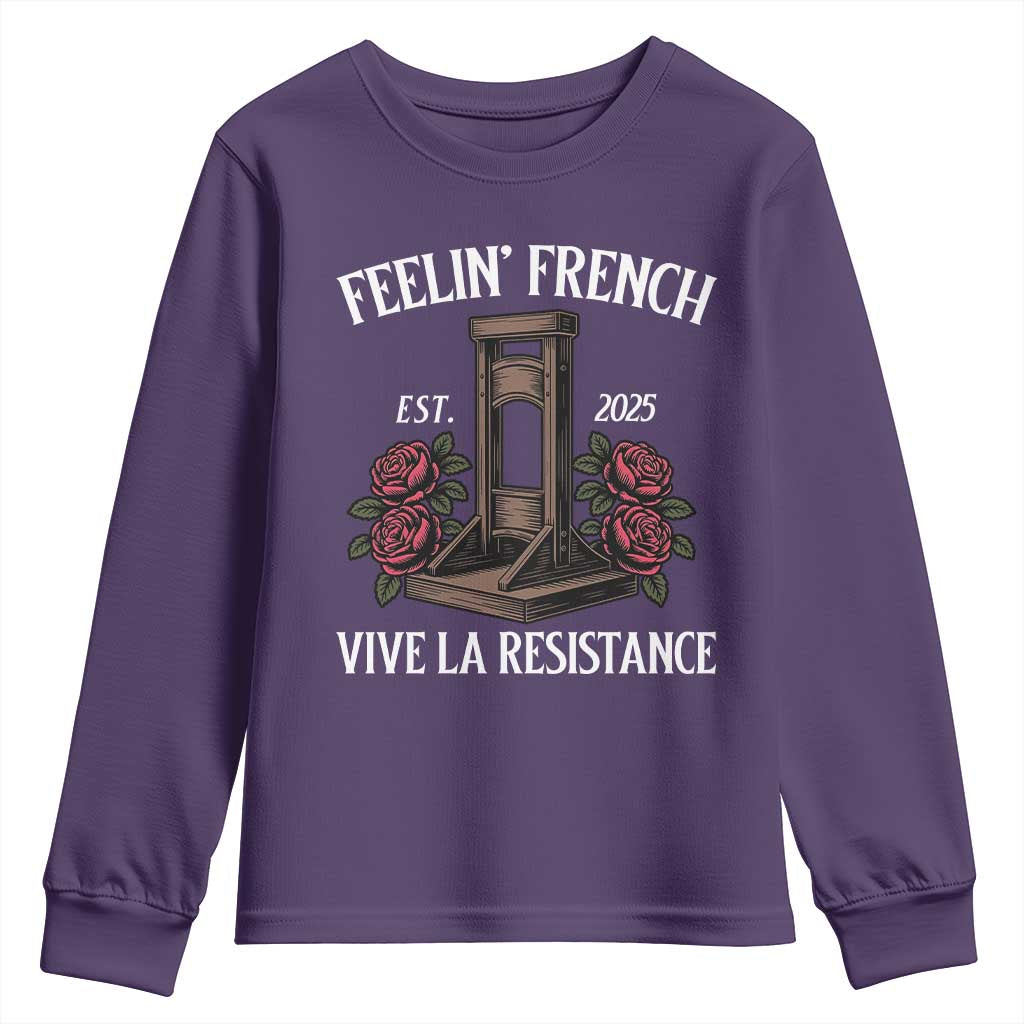 Funny Feelin French Vive La Resistance 2025 Youth Sweatshirt Vintage Rose Guillotine - Wonder Print Shop