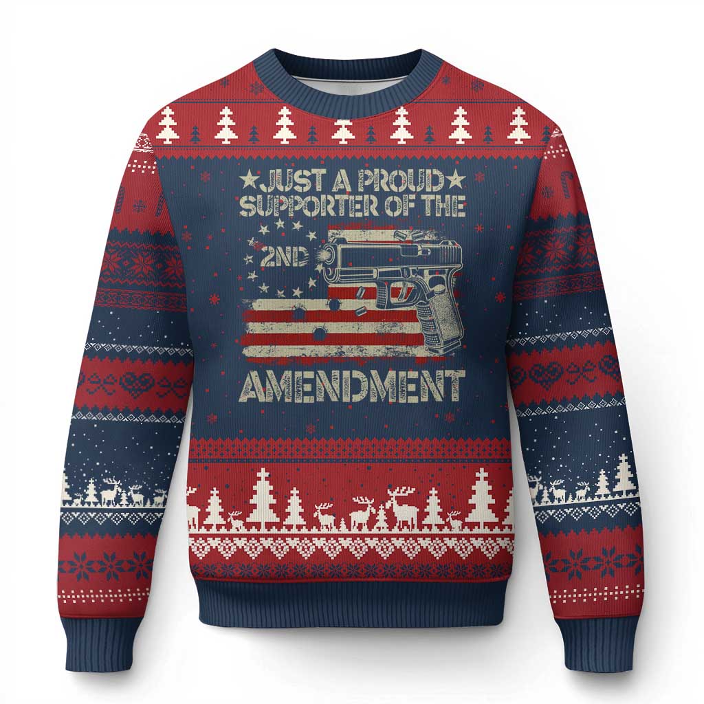 Just A Proud Supporter Of The 2nd Amendment Ugly Christmas Sweater Gun Owner American Flag - Wonder Print Shop
