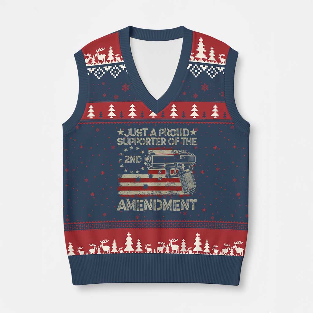 Just A Proud Supporter Of The 2nd Amendment V-Neck Knit Sweater Vest Gun Owner American Flag - Wonder Print Shop
