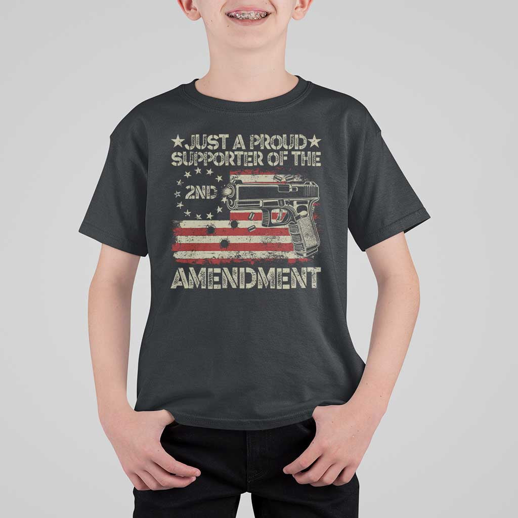 Just A Proud Supporter Of The 2nd Amendment T Shirt For Kid Gun Owner American Flag - Wonder Print Shop
