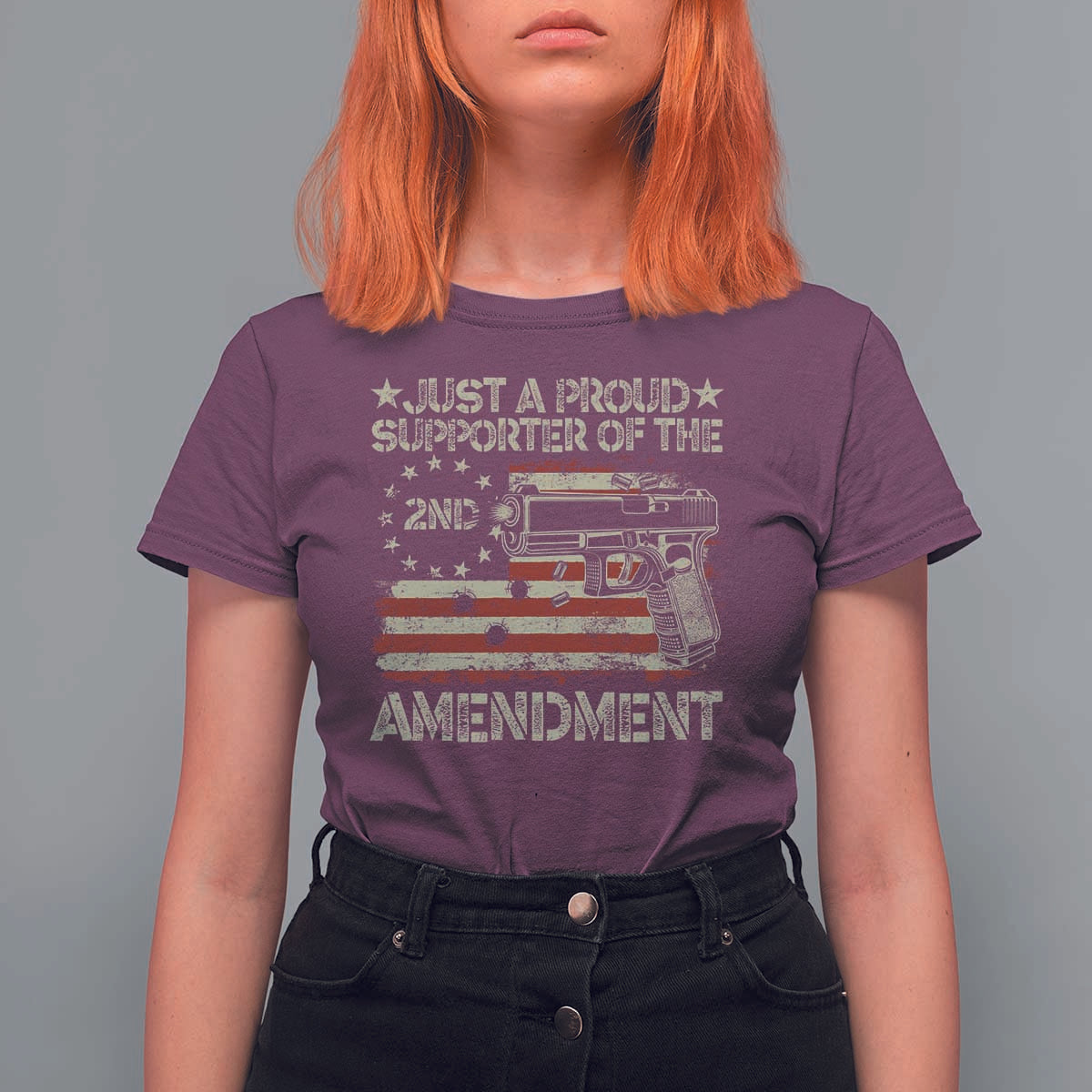 Just A Proud Supporter Of The 2nd Amendment T Shirt For Women Gun Owner American Flag - Wonder Print Shop