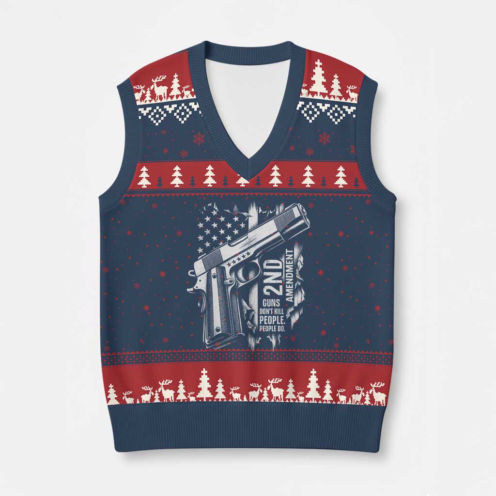 Guns Dont Kill People Do V-Neck Knit Sweater Vest 2nd Amendment American Flag - Wonder Print Shop
