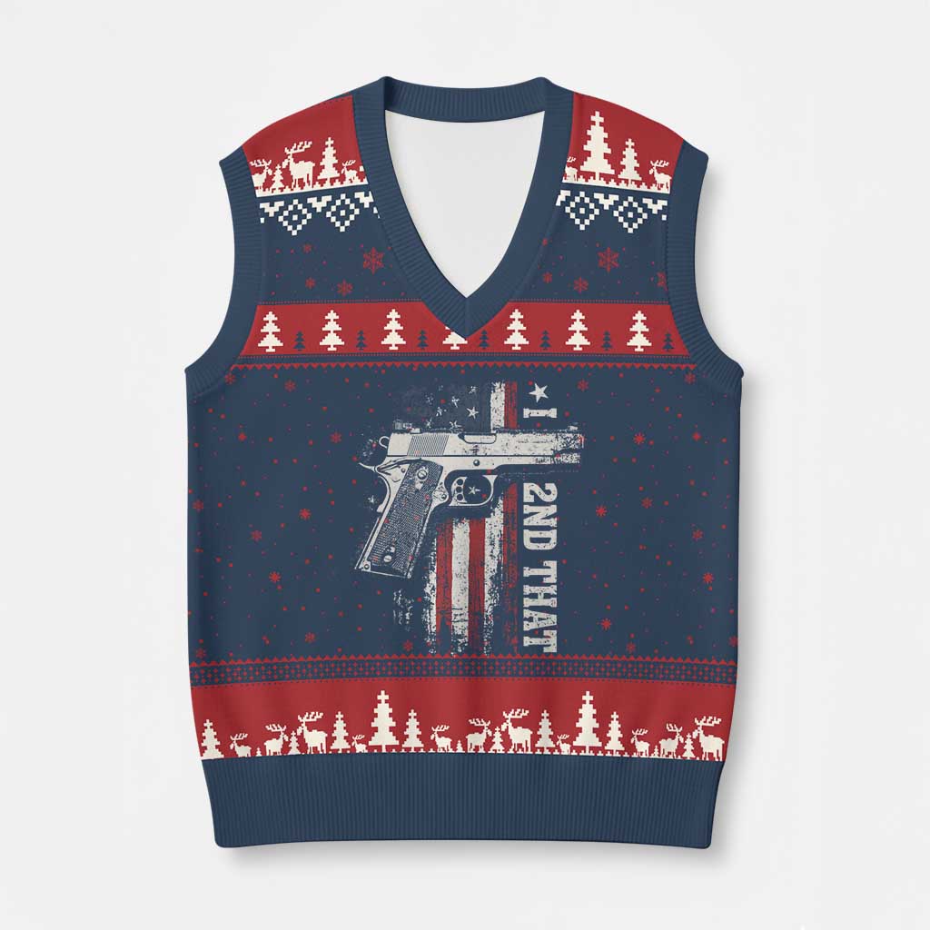 I 2nd That Second Amendment V-Neck Knit Sweater Vest Pro Gun American Flag Patriotic - Wonder Print Shop