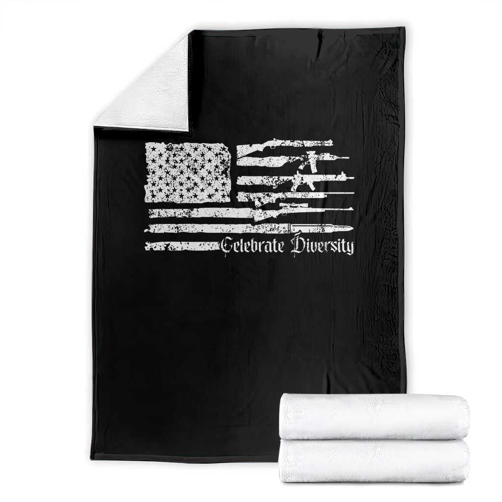 Funny Pro Gun Celebrate Diversity Throw Blanket 2nd Amendment Vintage American Flag - Wonder Print Shop