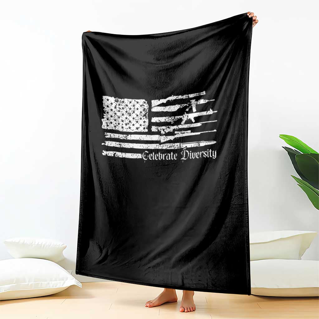 Funny Pro Gun Celebrate Diversity Throw Blanket 2nd Amendment Vintage American Flag - Wonder Print Shop