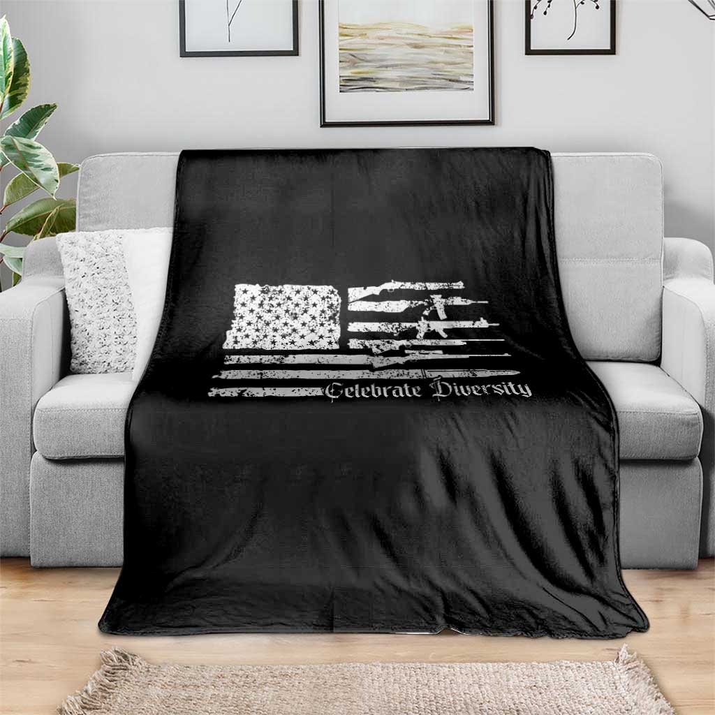 Funny Pro Gun Celebrate Diversity Throw Blanket 2nd Amendment Vintage American Flag - Wonder Print Shop