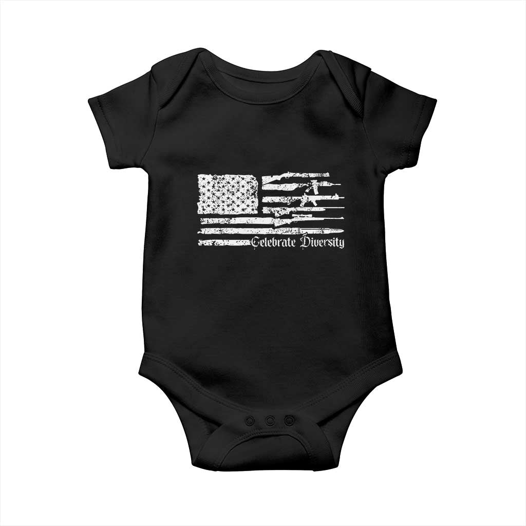 Funny Pro Gun Celebrate Diversity Baby Onesie 2nd Amendment Vintage American Flag - Wonder Print Shop