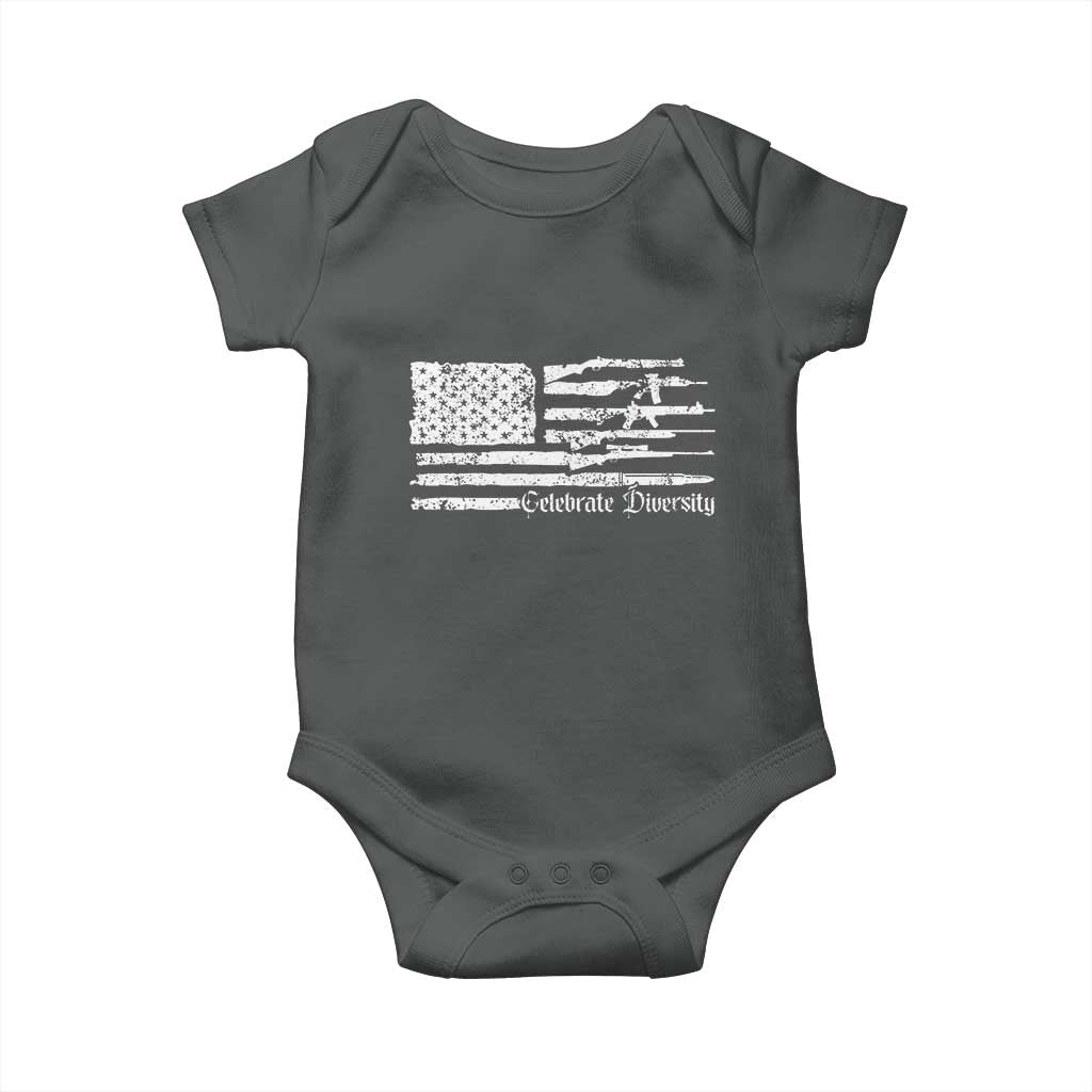 Funny Pro Gun Celebrate Diversity Baby Onesie 2nd Amendment Vintage American Flag - Wonder Print Shop