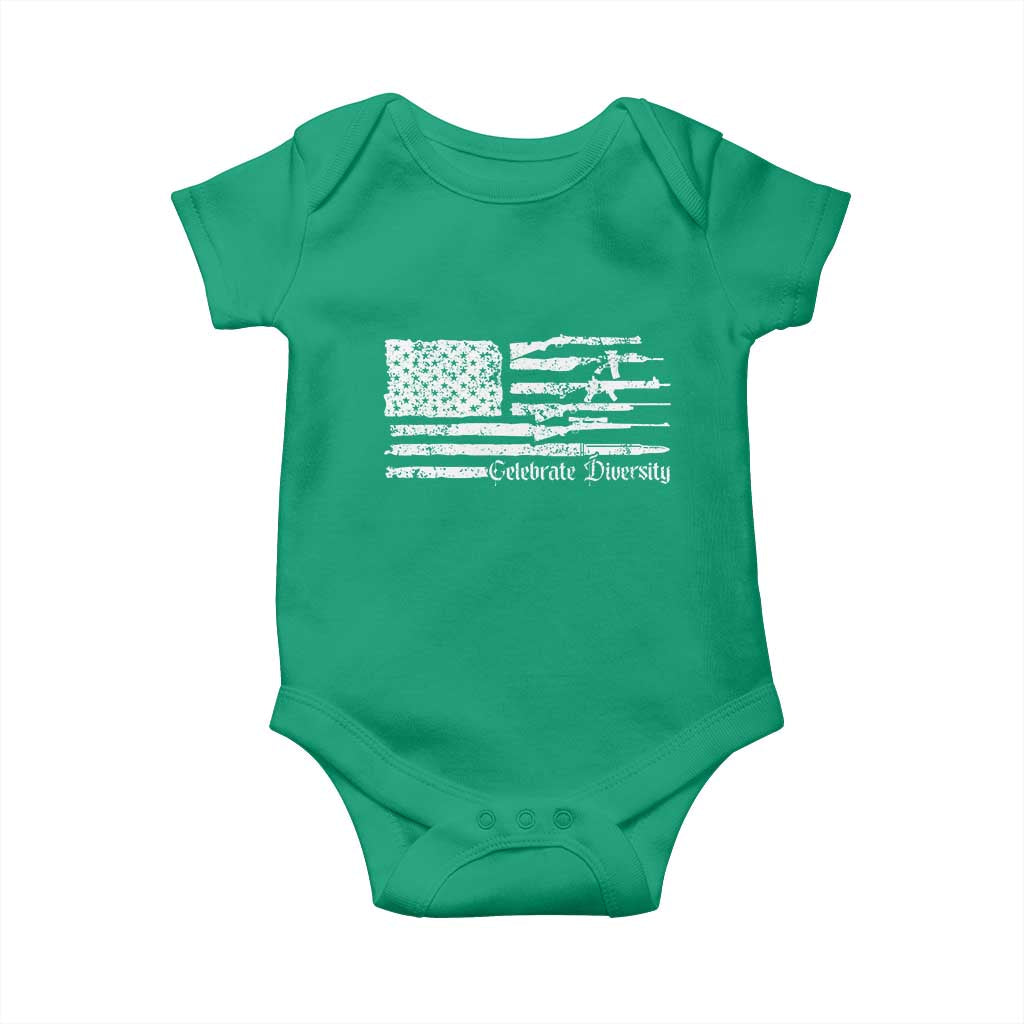 Funny Pro Gun Celebrate Diversity Baby Onesie 2nd Amendment Vintage American Flag - Wonder Print Shop