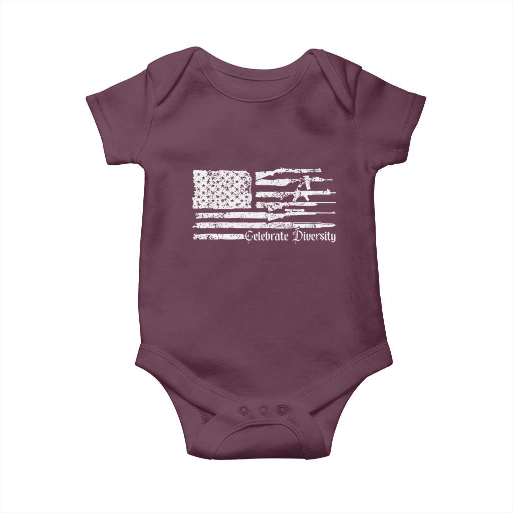 Funny Pro Gun Celebrate Diversity Baby Onesie 2nd Amendment Vintage American Flag - Wonder Print Shop
