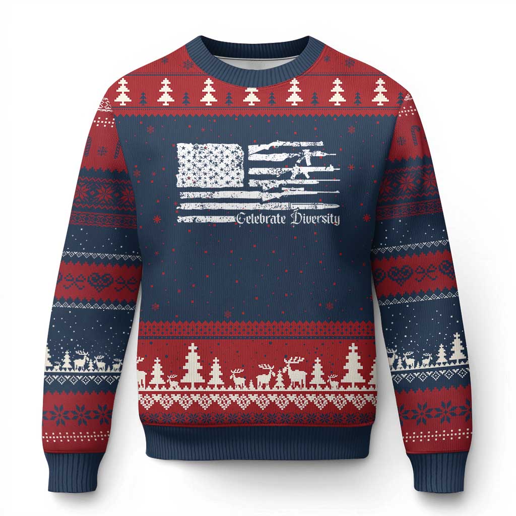 Funny Pro Gun Celebrate Diversity Ugly Christmas Sweater 2nd Amendment Vintage American Flag - Wonder Print Shop