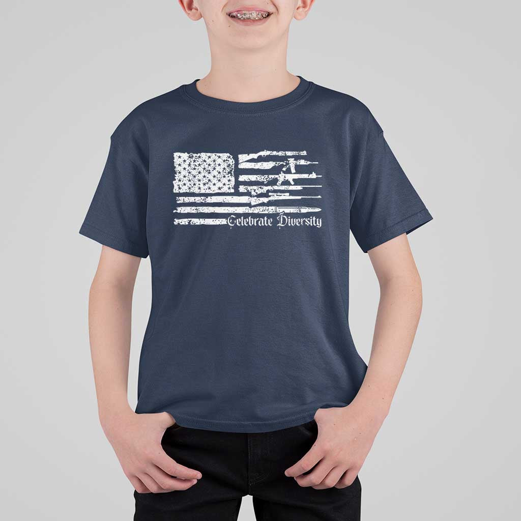 Funny Pro Gun Celebrate Diversity T Shirt For Kid 2nd Amendment Vintage American Flag - Wonder Print Shop