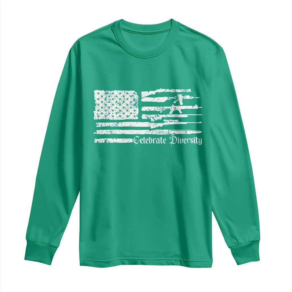 Funny Pro Gun Celebrate Diversity Long Sleeve Shirt 2nd Amendment Vintage American Flag - Wonder Print Shop