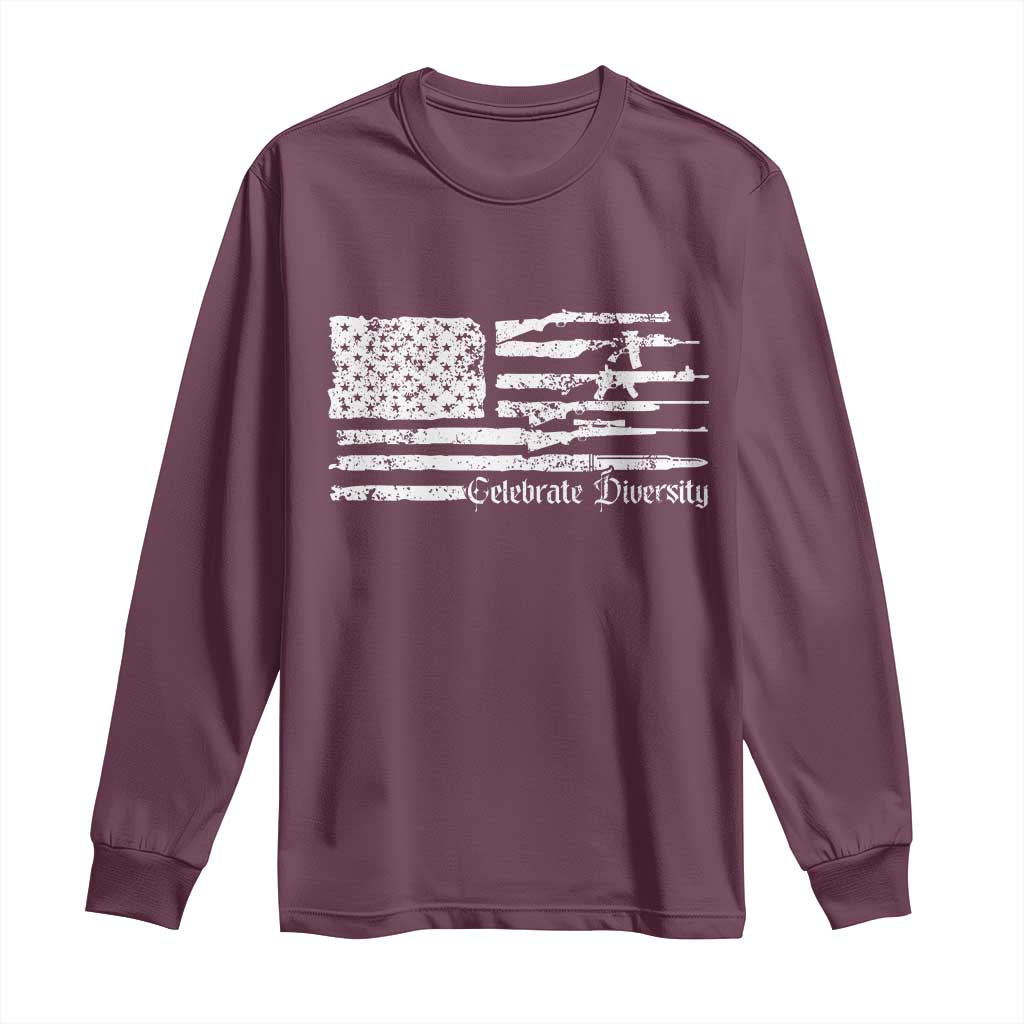 Funny Pro Gun Celebrate Diversity Long Sleeve Shirt 2nd Amendment Vintage American Flag - Wonder Print Shop