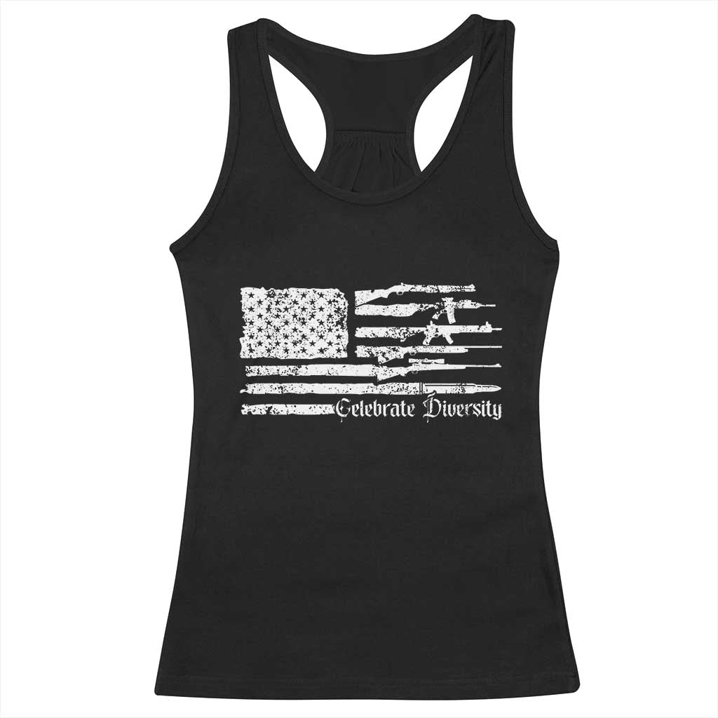 Funny Pro Gun Celebrate Diversity Racerback Tank Top 2nd Amendment Vintage American Flag - Wonder Print Shop
