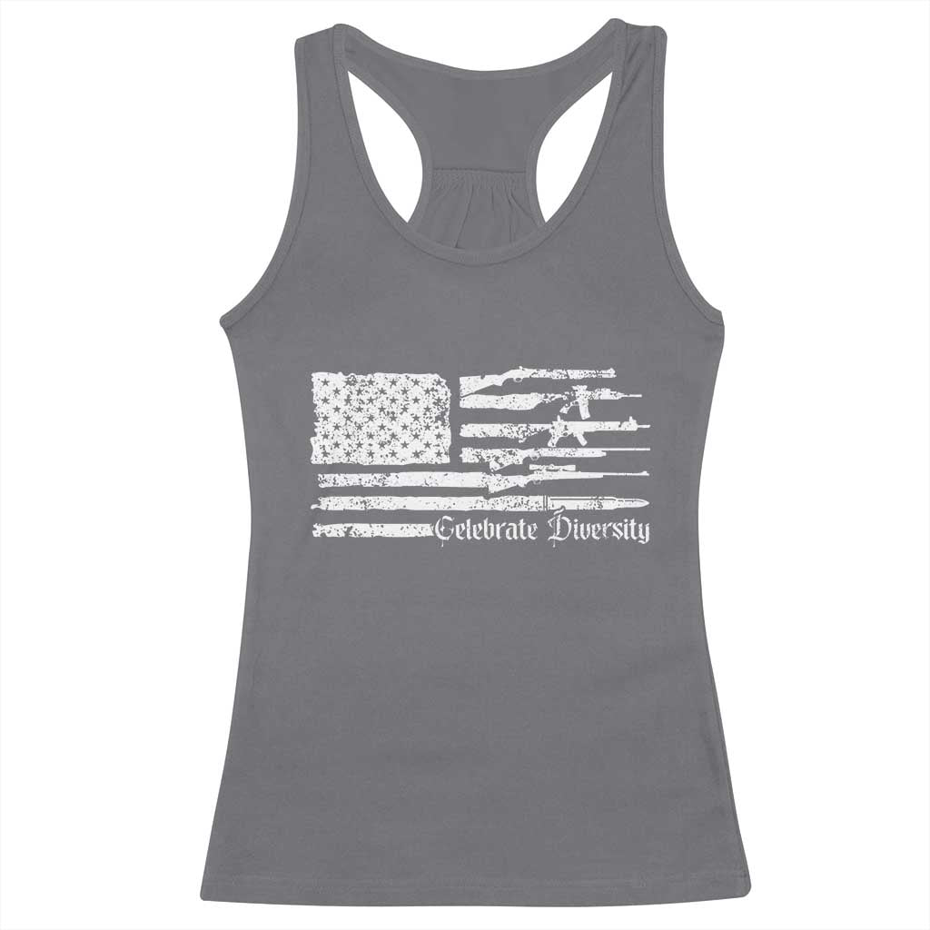 Funny Pro Gun Celebrate Diversity Racerback Tank Top 2nd Amendment Vintage American Flag - Wonder Print Shop