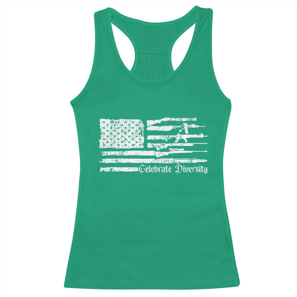 Funny Pro Gun Celebrate Diversity Racerback Tank Top 2nd Amendment Vintage American Flag - Wonder Print Shop