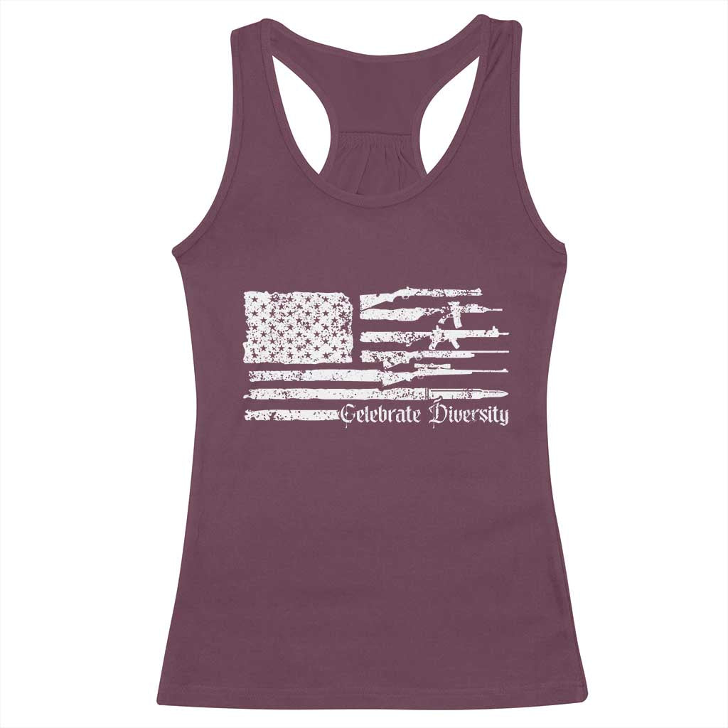 Funny Pro Gun Celebrate Diversity Racerback Tank Top 2nd Amendment Vintage American Flag - Wonder Print Shop