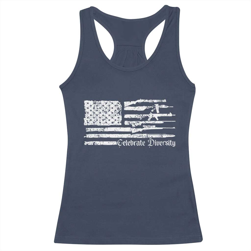 Funny Pro Gun Celebrate Diversity Racerback Tank Top 2nd Amendment Vintage American Flag - Wonder Print Shop