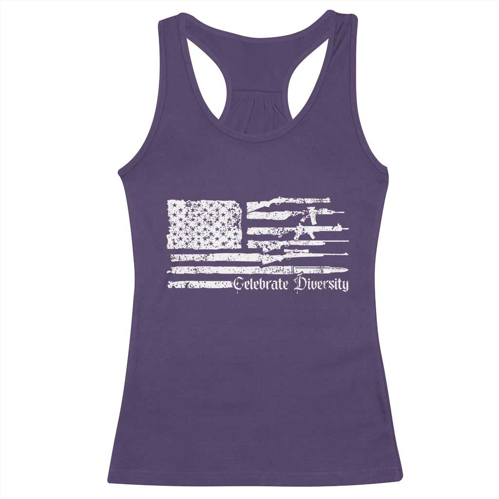 Funny Pro Gun Celebrate Diversity Racerback Tank Top 2nd Amendment Vintage American Flag - Wonder Print Shop