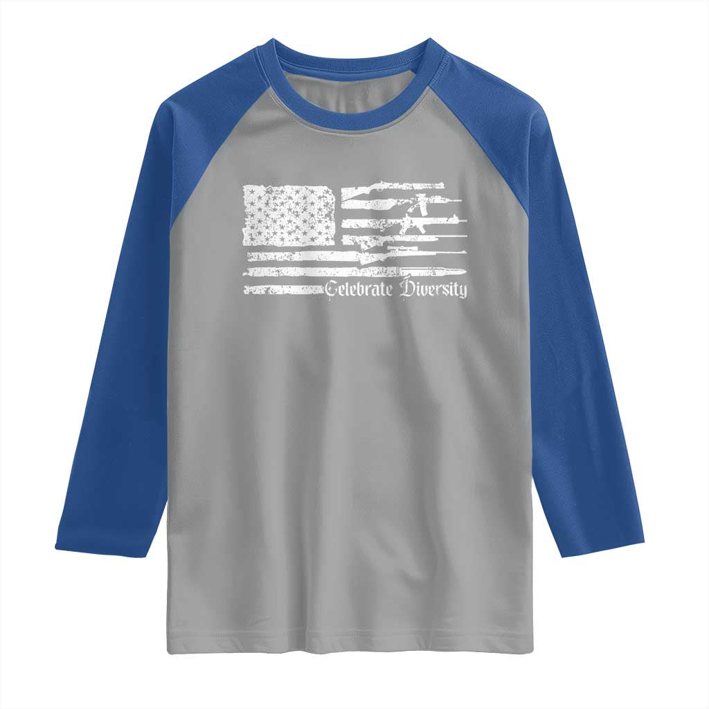 Funny Pro Gun Celebrate Diversity Raglan Shirt 2nd Amendment Vintage American Flag - Wonder Print Shop