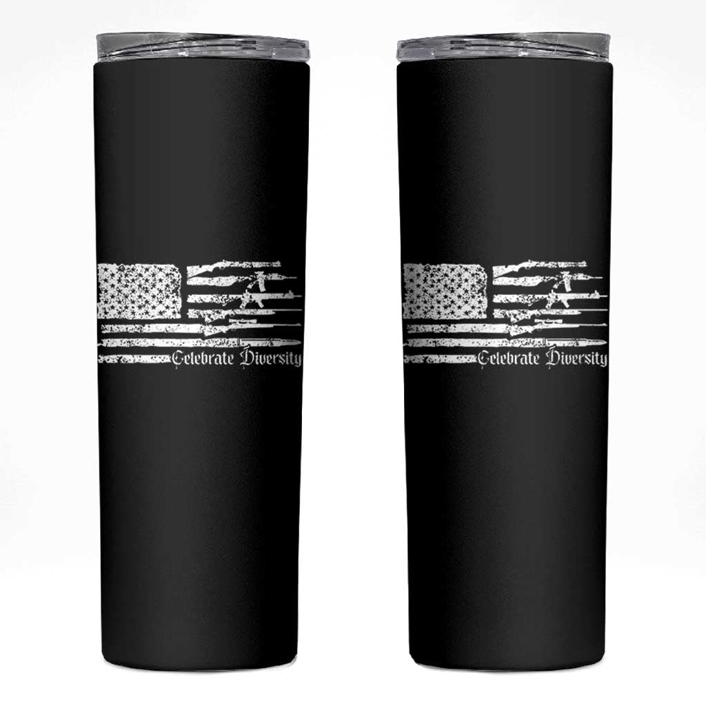 Funny Pro Gun Celebrate Diversity Skinny Tumbler 2nd Amendment Vintage American Flag - Wonder Print Shop