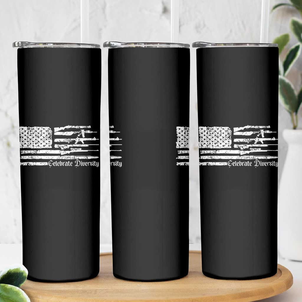 Funny Pro Gun Celebrate Diversity Skinny Tumbler 2nd Amendment Vintage American Flag - Wonder Print Shop