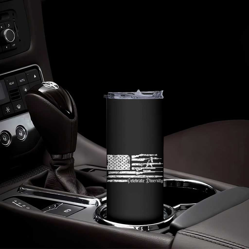 Funny Pro Gun Celebrate Diversity Skinny Tumbler 2nd Amendment Vintage American Flag - Wonder Print Shop