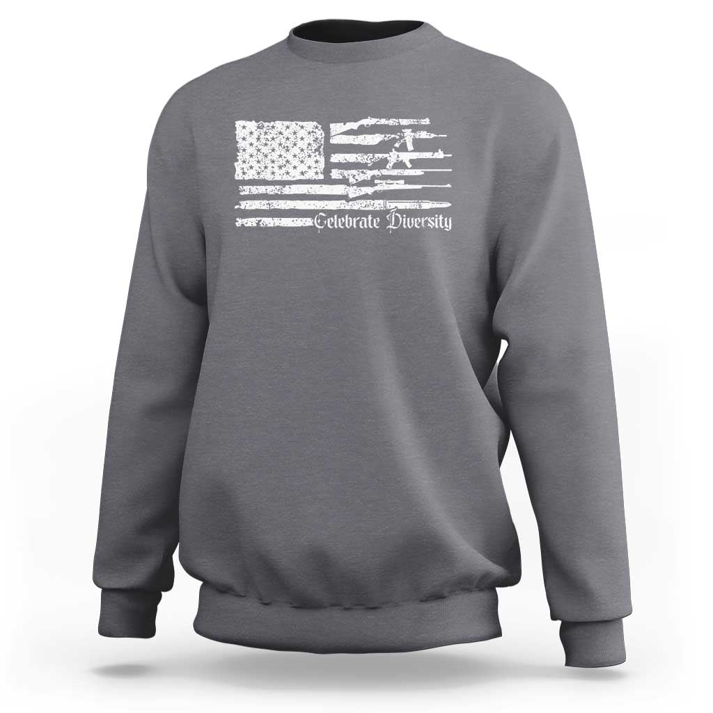 Funny Pro Gun Celebrate Diversity Sweatshirt 2nd Amendment Vintage American Flag - Wonder Print Shop