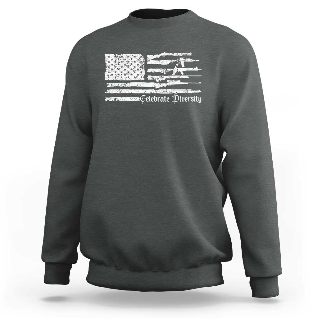 Funny Pro Gun Celebrate Diversity Sweatshirt 2nd Amendment Vintage American Flag - Wonder Print Shop