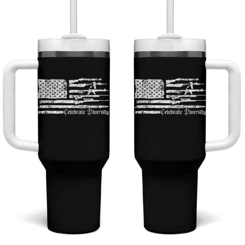 Funny Pro Gun Celebrate Diversity Tumbler With Handle 2nd Amendment Vintage American Flag - Wonder Print Shop