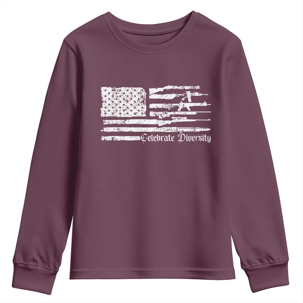 Funny Pro Gun Celebrate Diversity Youth Sweatshirt 2nd Amendment Vintage American Flag - Wonder Print Shop