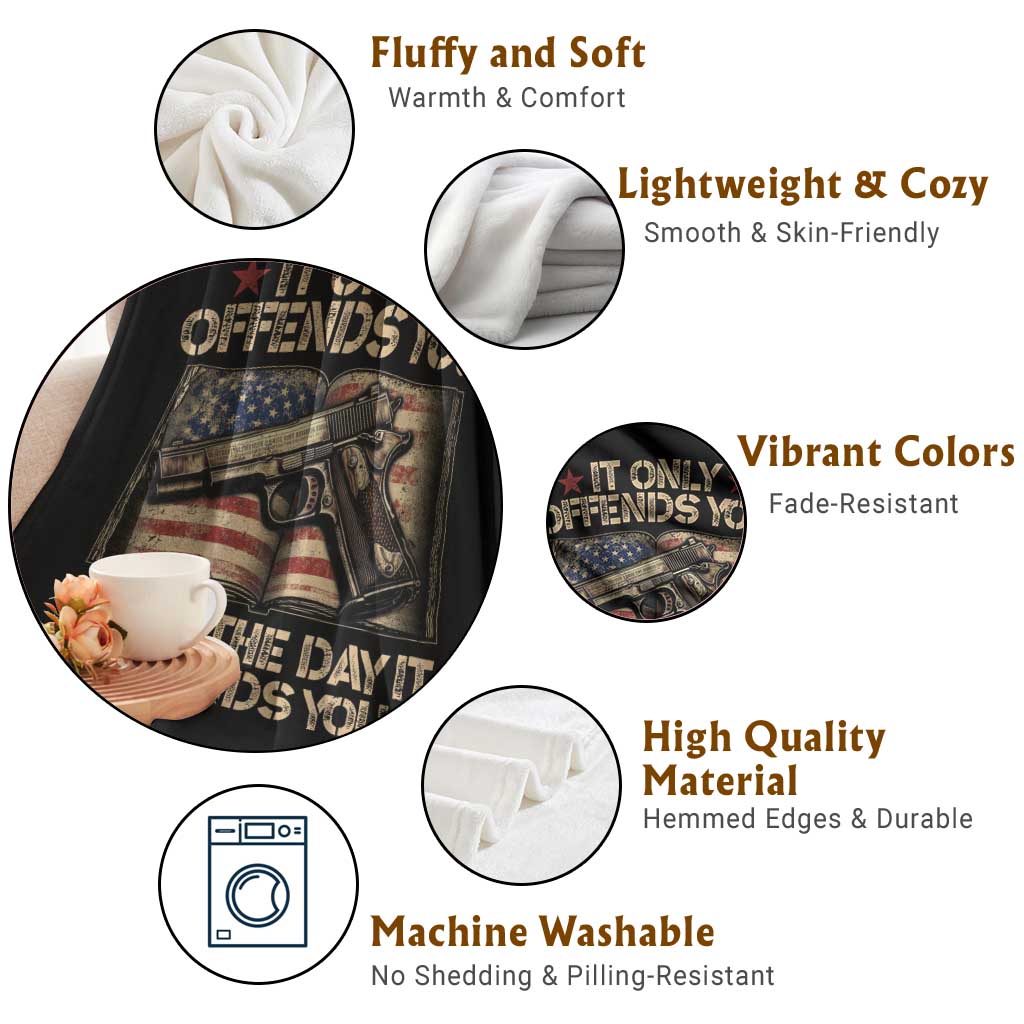 It Only Offends You Until The Day It Defends You Throw Blanket Pro Gun American Flag - Wonder Print Shop