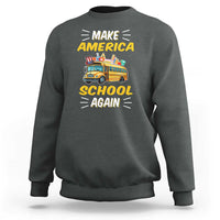Funny Back To School Sweatshirt Make America School Again USA Top Hat Yellow Bus - Wonder Print Shop