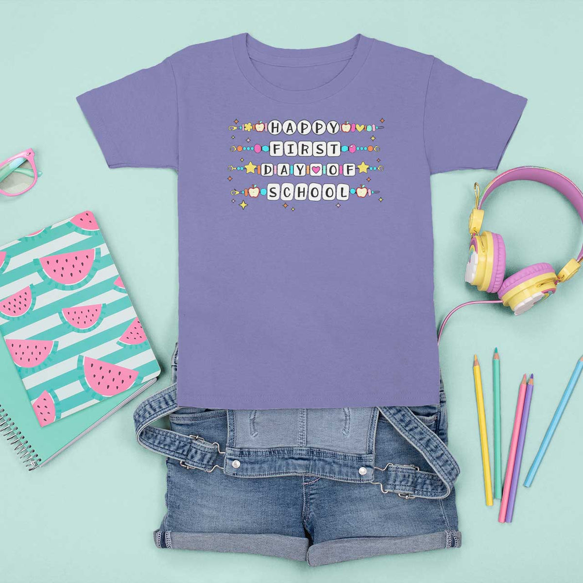 Happy First Day Of School T Shirt For Kid Student Teacher Bracelet Retro Groove - Wonder Print Shop