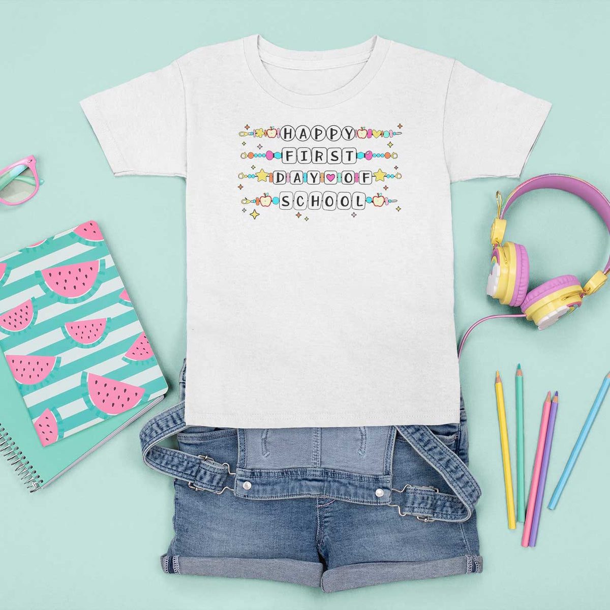 Happy First Day Of School T Shirt For Kid Student Teacher Bracelet Retro Groove - Wonder Print Shop