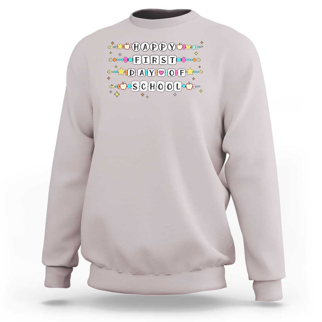 Happy First Day Of School Sweatshirt Student Teacher Bracelet Retro Groove - Wonder Print Shop