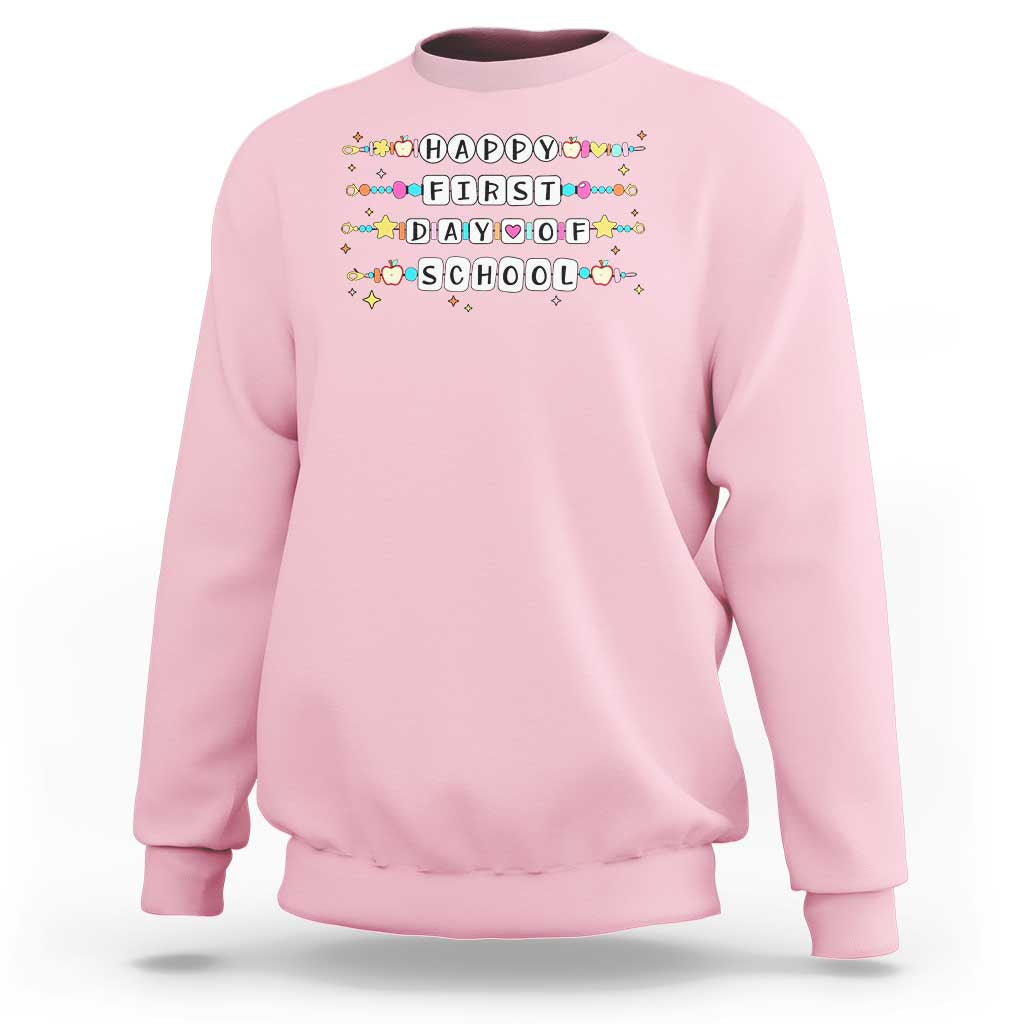 Happy First Day Of School Sweatshirt Student Teacher Bracelet Retro Groove - Wonder Print Shop