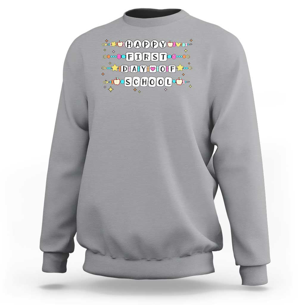 Happy First Day Of School Sweatshirt Student Teacher Bracelet Retro Groove - Wonder Print Shop