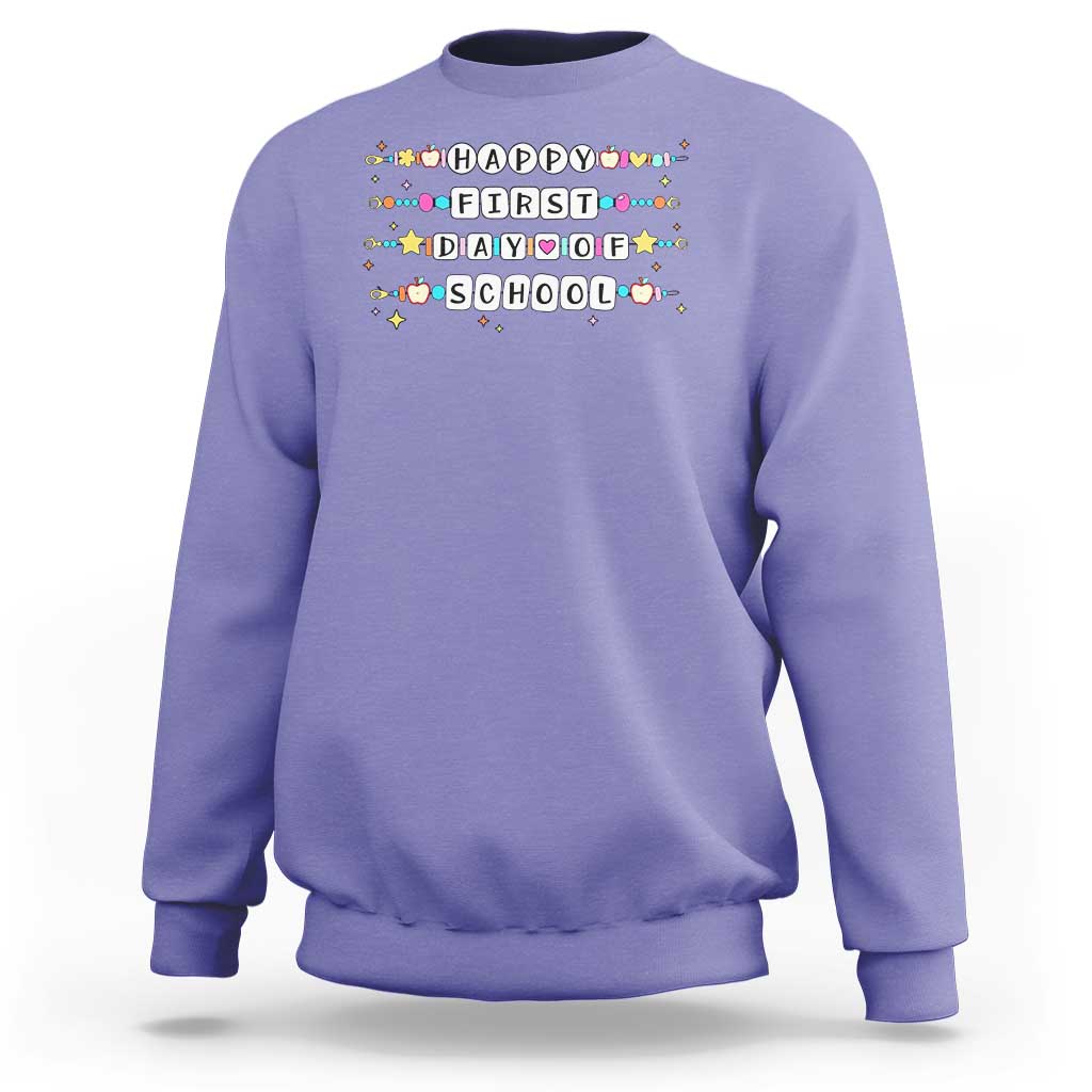 Happy First Day Of School Sweatshirt Student Teacher Bracelet Retro Groove - Wonder Print Shop